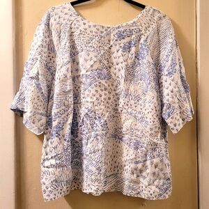 Boden Blue and White Patterned Blouse